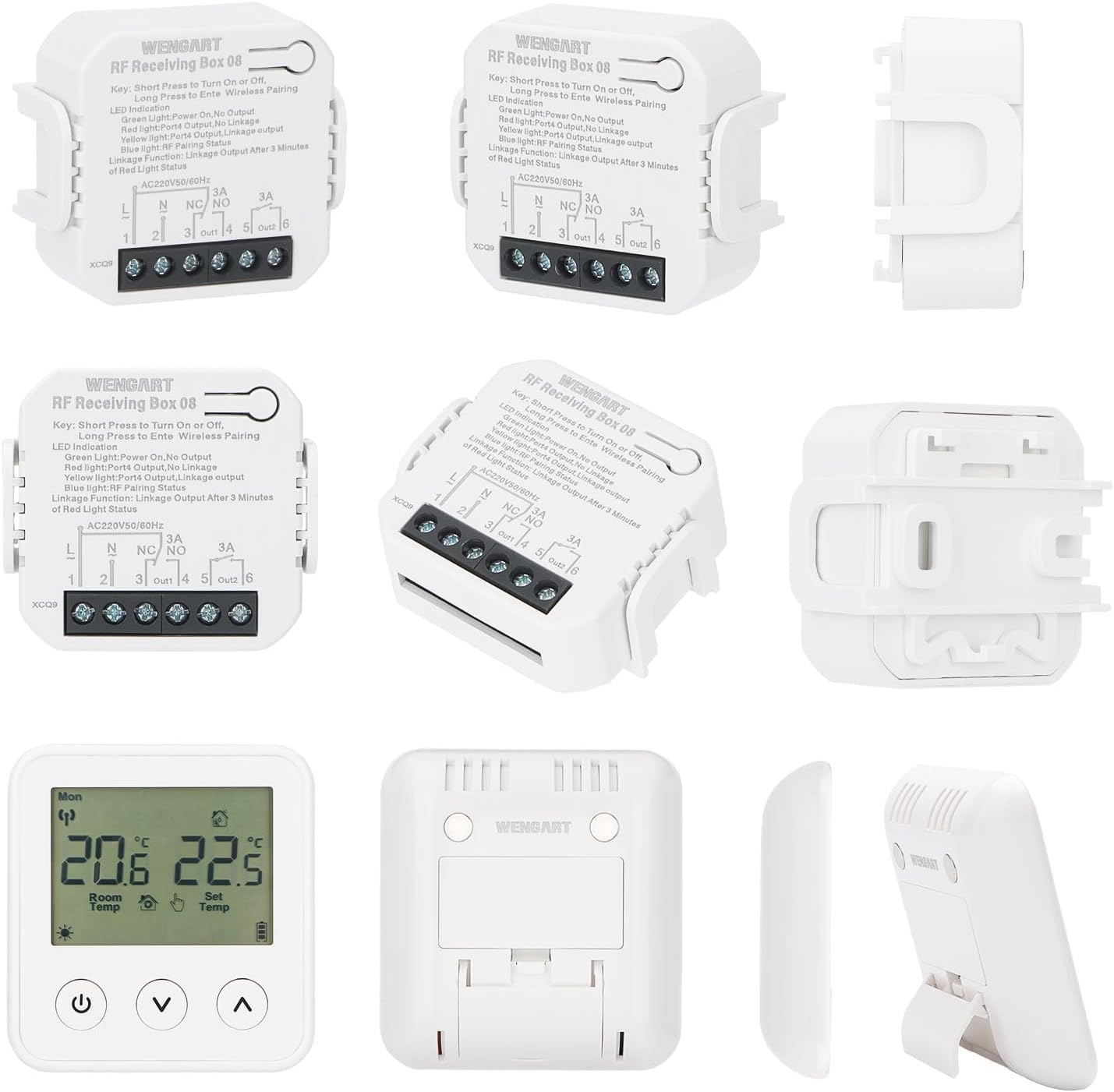 Wengart WG01RF Thermostat and Receiver Multiple Views