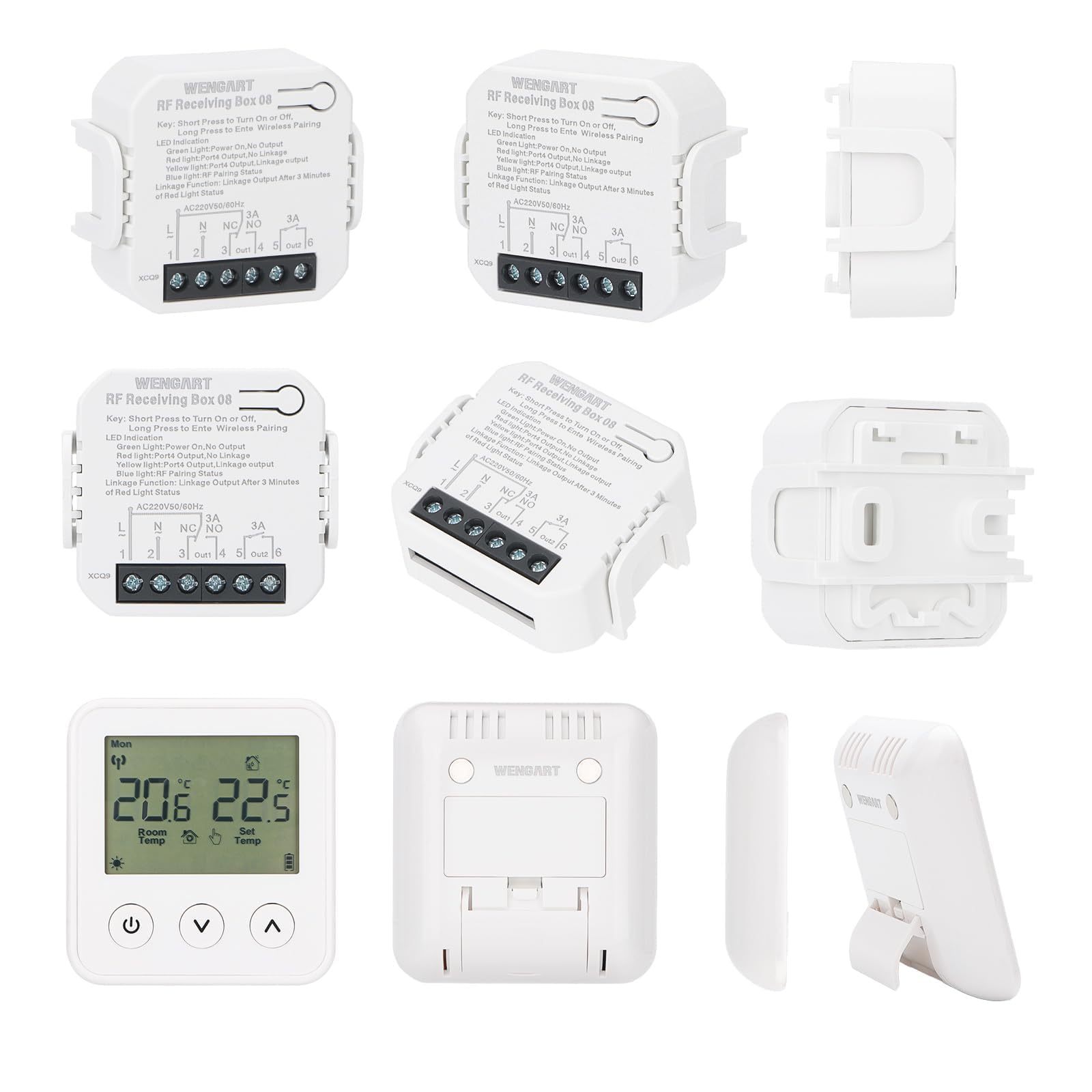 Wengart Thermostat et récepteur sans Fil WG01RF, écran LCD programmable, Compatible avec Les chaudières à gaz et Les systèmes de Chauffage au Sol Radiant (Blanc)