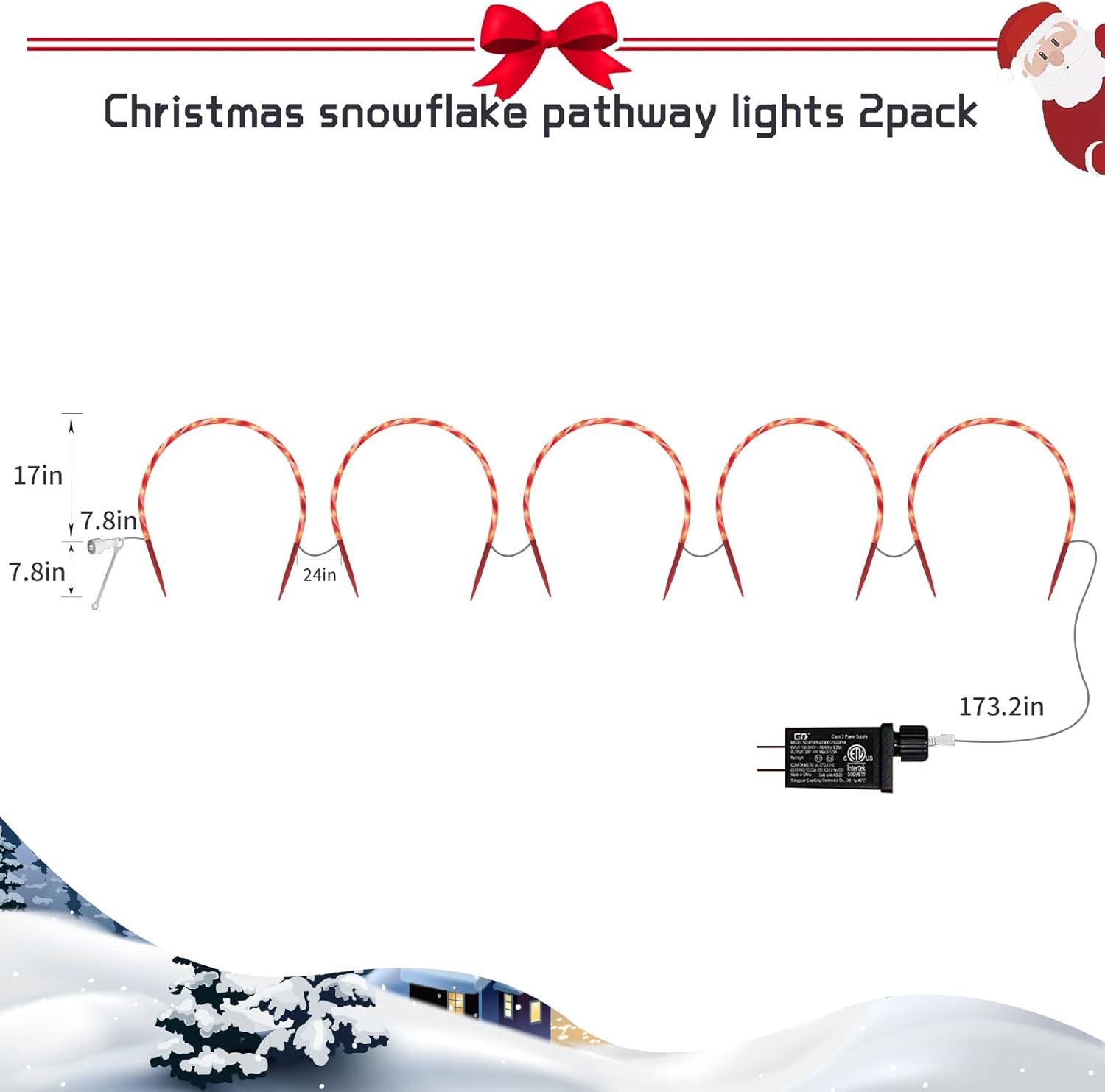 Christmas Decorations Pathway Lights Outdoor - 17 inches 160 LED Candy Cane Arch Lawn Lights Waterproof for Holiday Garden Lawn Yard Sidewalk Walkway Markers, 10 Pack