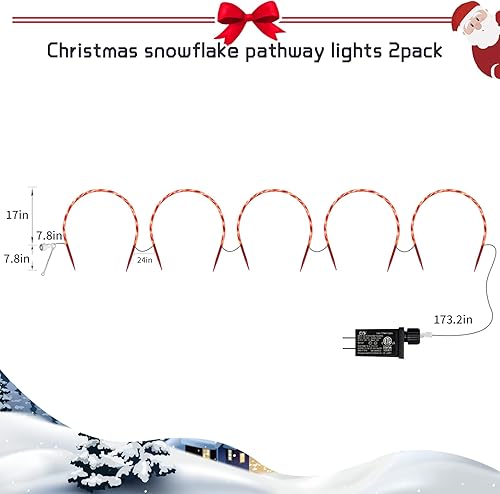 Miniatura 8 de XMASLAND 10 luces LED de 33 pulgadas con 160 luces LED de bastón de caramelo de Navidad con estacas y copo de nieve, luces de marcador de camino de