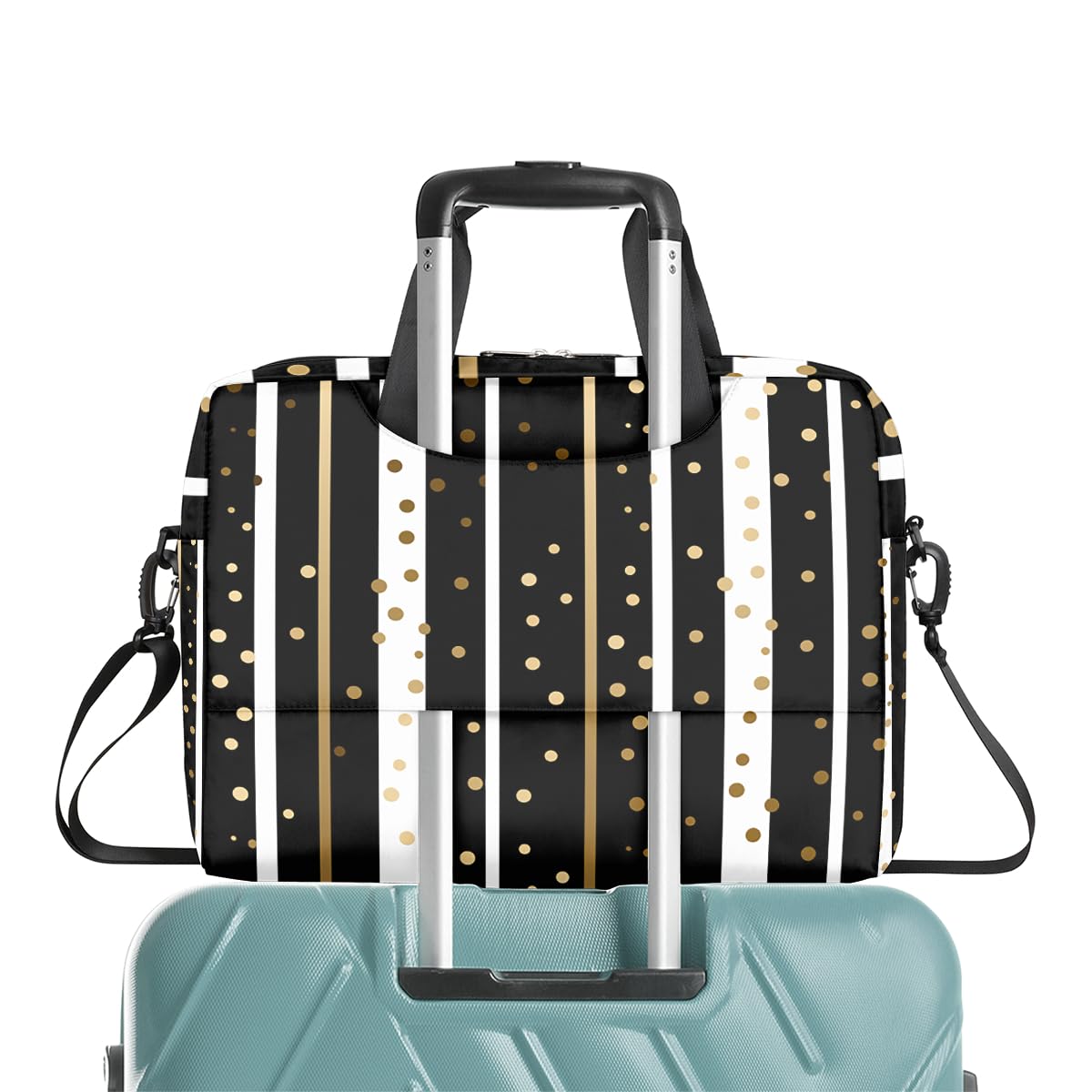 Borsa per computer portatile da 15,6 pollici da 16 pollici con linee a pois dorate, custodia per computer portatile, impermeabile, borsa a tracolla per donne e uomini, Nero