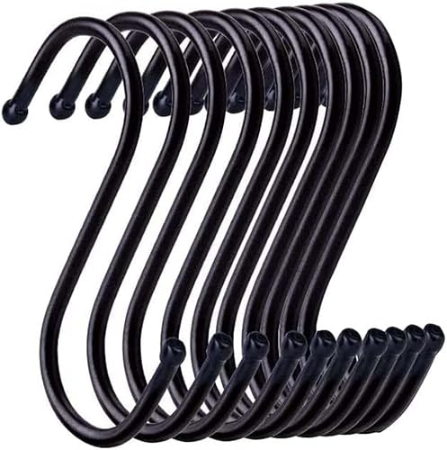 Paquete de 10 ganchos en forma de S para baño, dormitorio, oficina y cocina (negro y grande)