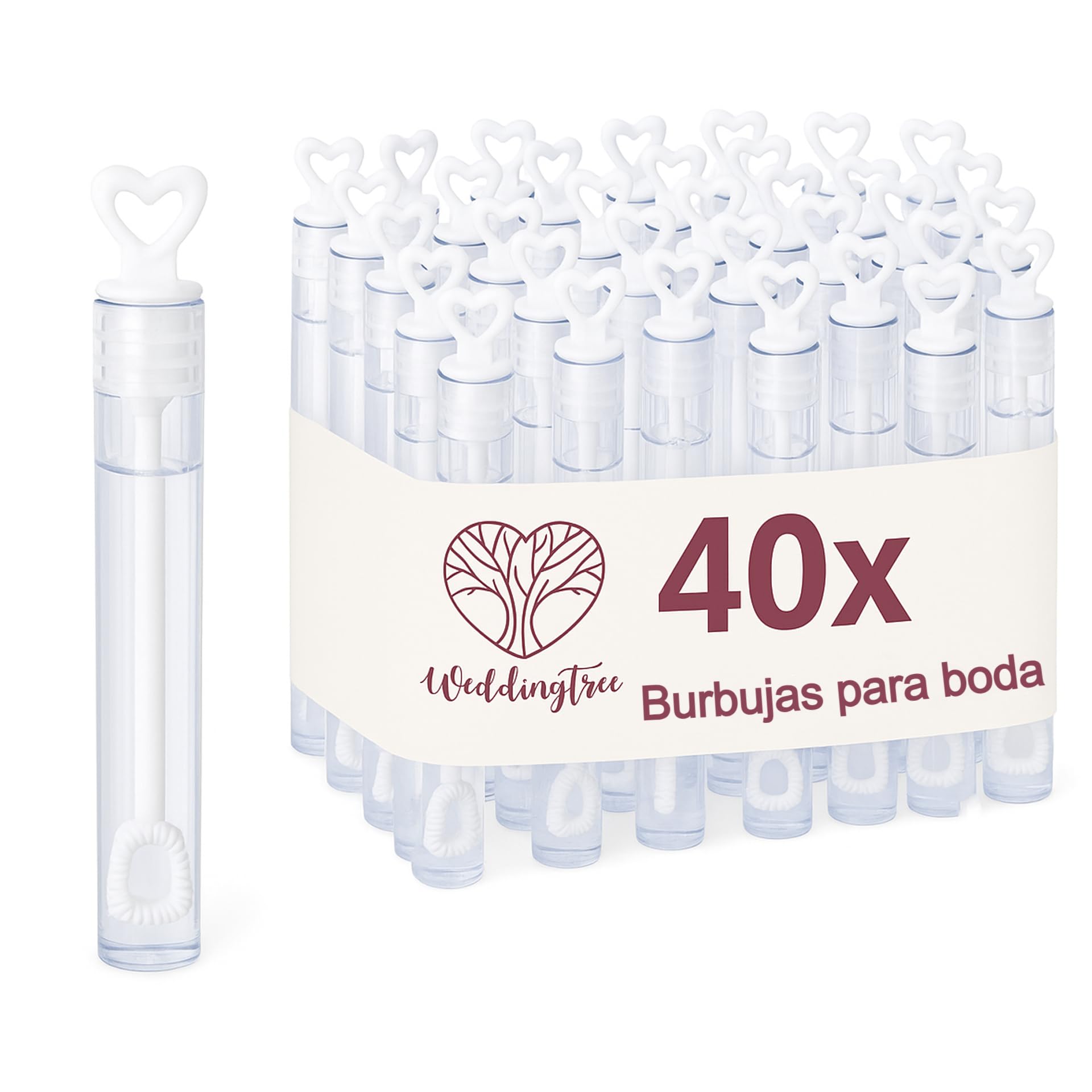 Set De 60 Pompas De Jabón Con Mango De Corazón Para Bodas Y Fiestas - Incluye Tarjetas Y Herramienta