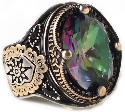 925 Sterling Silver Mens Ring, MysticTopaz GemStone Handmade Men Silver Ring, Turkish Silver Ring gifts for men handmade rings valentines day gifts