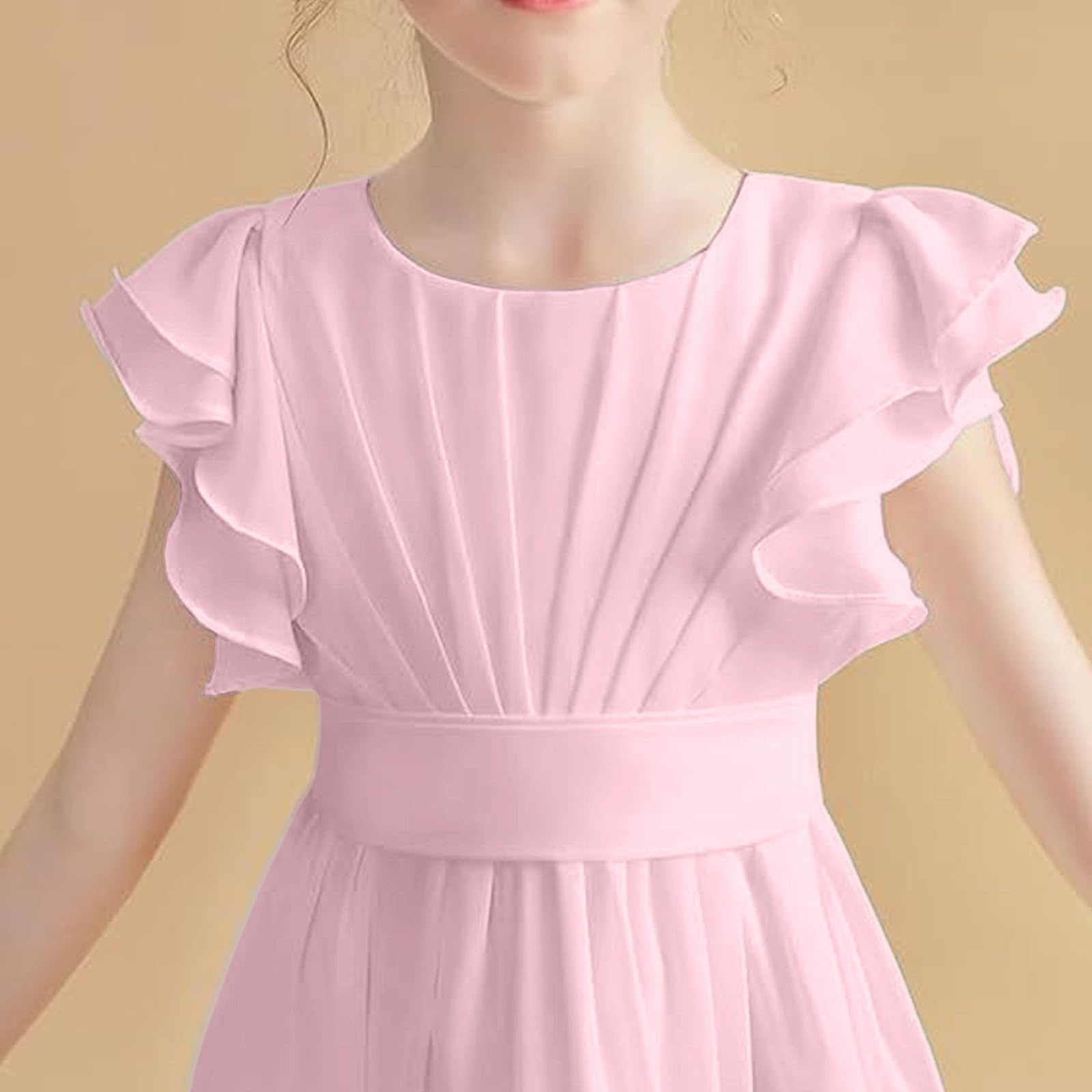 Ärmellos Rüschen Prinzessin Kleid Mädchen A-Linie Blumenmädchenkleid Elegant Plissiertes Kleider Mode Festlich Hochzeitskleid Mit Einfarbig Kommunionkleid Sommer Plisseekleid