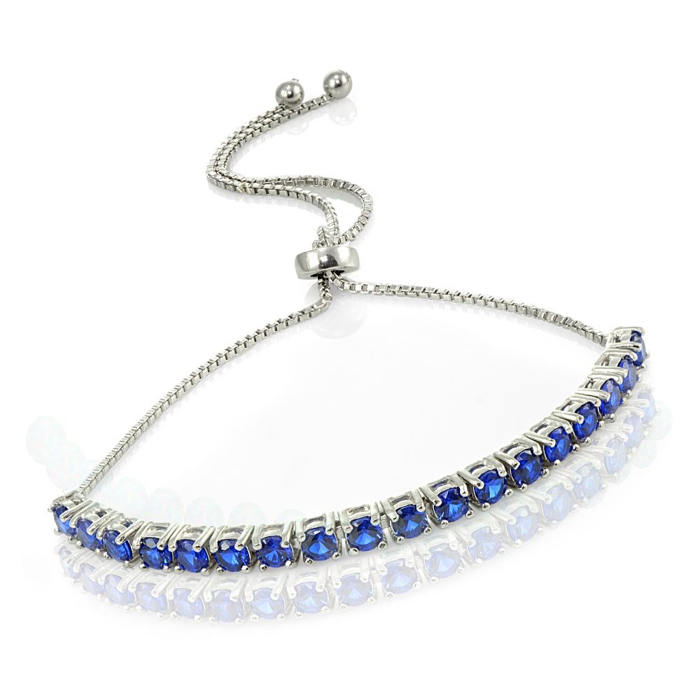 Sterling Silver Gemstone Tennis Style Adjustable Pull-String Bolo Bracelet