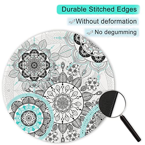 ITNRSIIET Round Mouse Pad with Stitched Edge Premium-Textured Waterproof Non-Slip Rubber Base Desktop Protection Mat Diameter 8.7 inches, Mandala Flowers