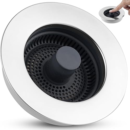 Tapón universal para fregadero de cocina, tapón de fregadero de cocina desplegable 3 en 1 con carcasa envuelta de acero inoxidable cromado para