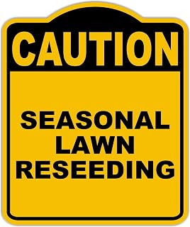 SEASONAL LAWN RESEEDING Caution Yellow Black Aluminum Composite Sign 8.5 x 10 inches