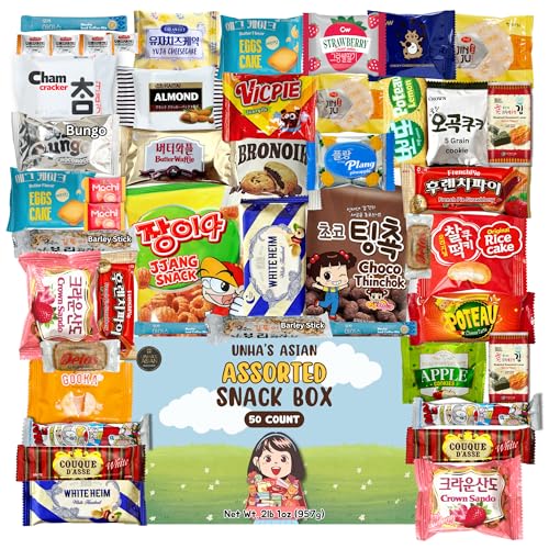 UNHA'S ASIAN - Korean Snack Box Variety Pack Care Package 50 Count Treats International Sanck Gift...