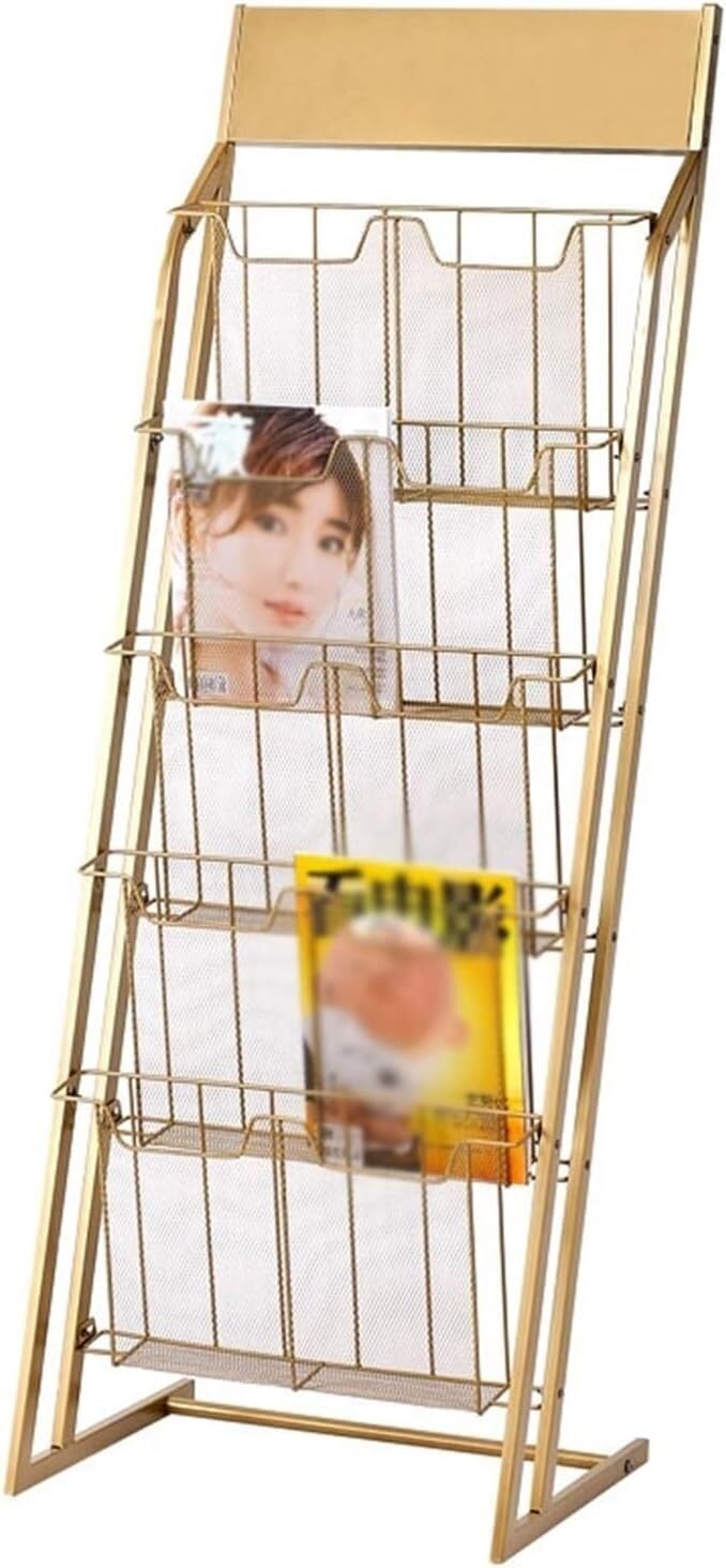CGCSYZ Multi-Tier Booklet and Magazine Display Rack, Magazine Rack, Office Booklet Display Organizer, Document Catalogue Organizer Brochure Display Stand for Exhibitions(Gold) (Gold)