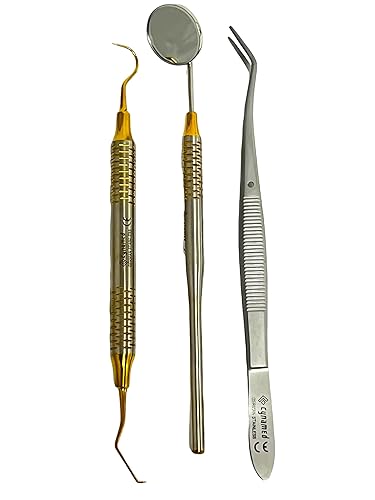 ArTLaB -Premium alemán 3 instrumentos básicos juego dental - Mirror Explorer College algodón alicates mango hueco - Instrumentos dentales juego de 3