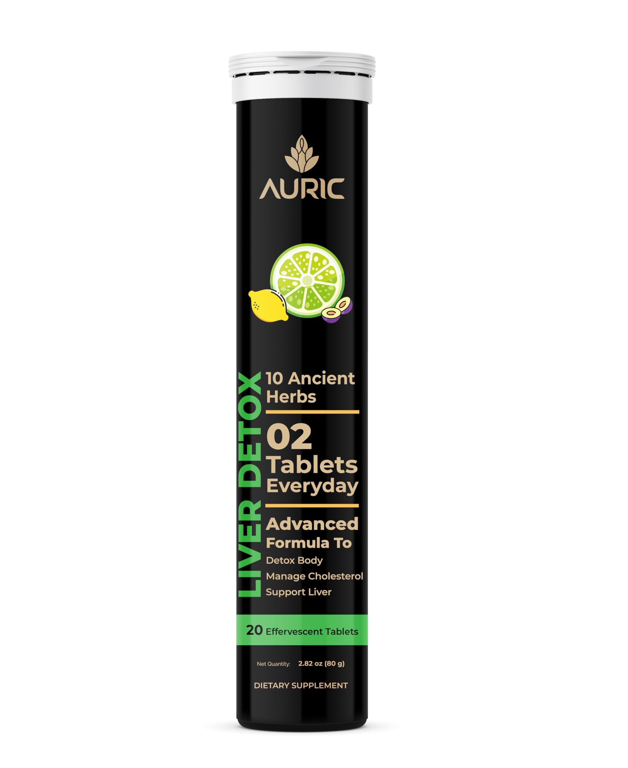 Auric Liver Detox Effervescent Fizzy Water with 10 Ayurvedic Herbs Drop, Dissolve, Fizz, Drink 80 Tablets