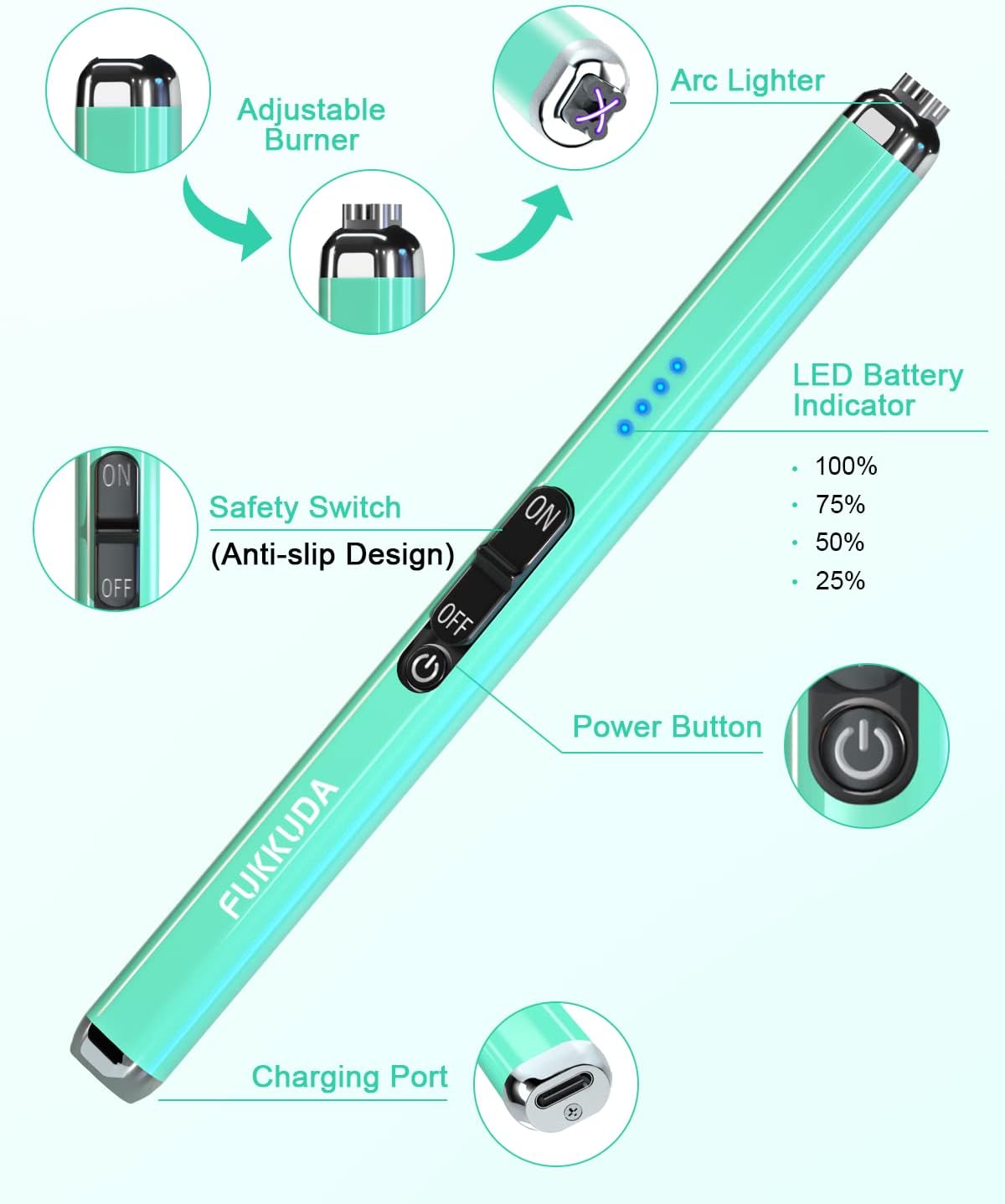 【Upgraded】 Dual Arc Electric Candle Lighter Rechargeable USB Lighter Plasma Arc Lighters for Candle (Tiffany Blue)