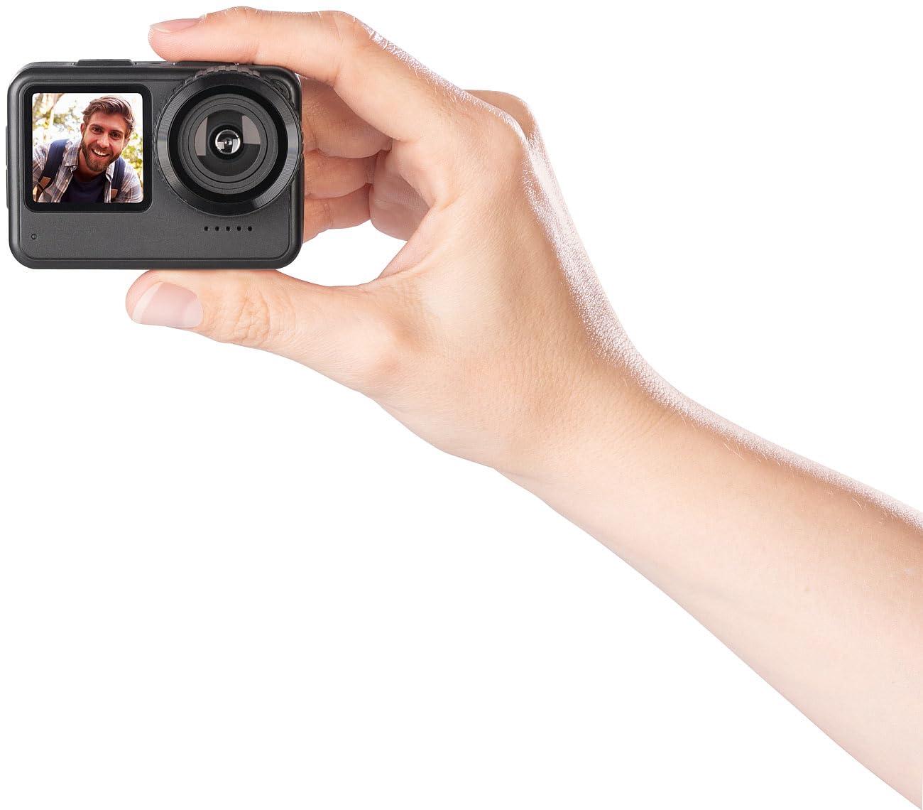 Somikon Unterwasserkamera: Mini-Actioncam mit 5K-Auflösung, wasserdicht bis 21 m, 2 Displays, EIS (Mini Unterwasserkamera, Action Cam, Kfz)