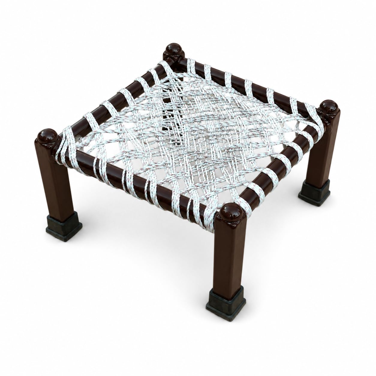 Traditional Woven Rope Mudda Stool | Handcrafted Square Stool | Dark Brown | Lightweight & Durable Seating for Home, Balcony & Outdoor Use-image-19