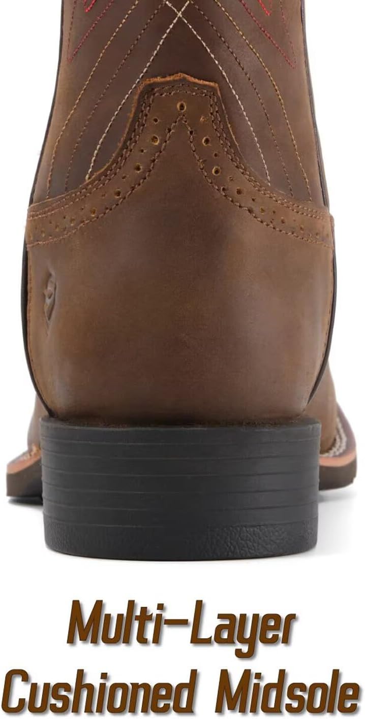 SUREWAY Cowboy Boots For Men - Mens Square Toe Western Boot,Oil/Slip Resistant,Durable Fashionable Classic Pull on 10 Inch Wellington Boots - Soft Toe Work Boots - Image 5