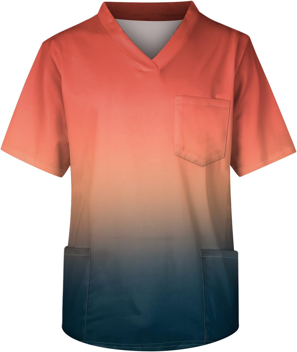 Men's Gradient Color Scrub Tops Short Sleeve Soft Stretch V-Neck Scrubs Shirts with Pockets