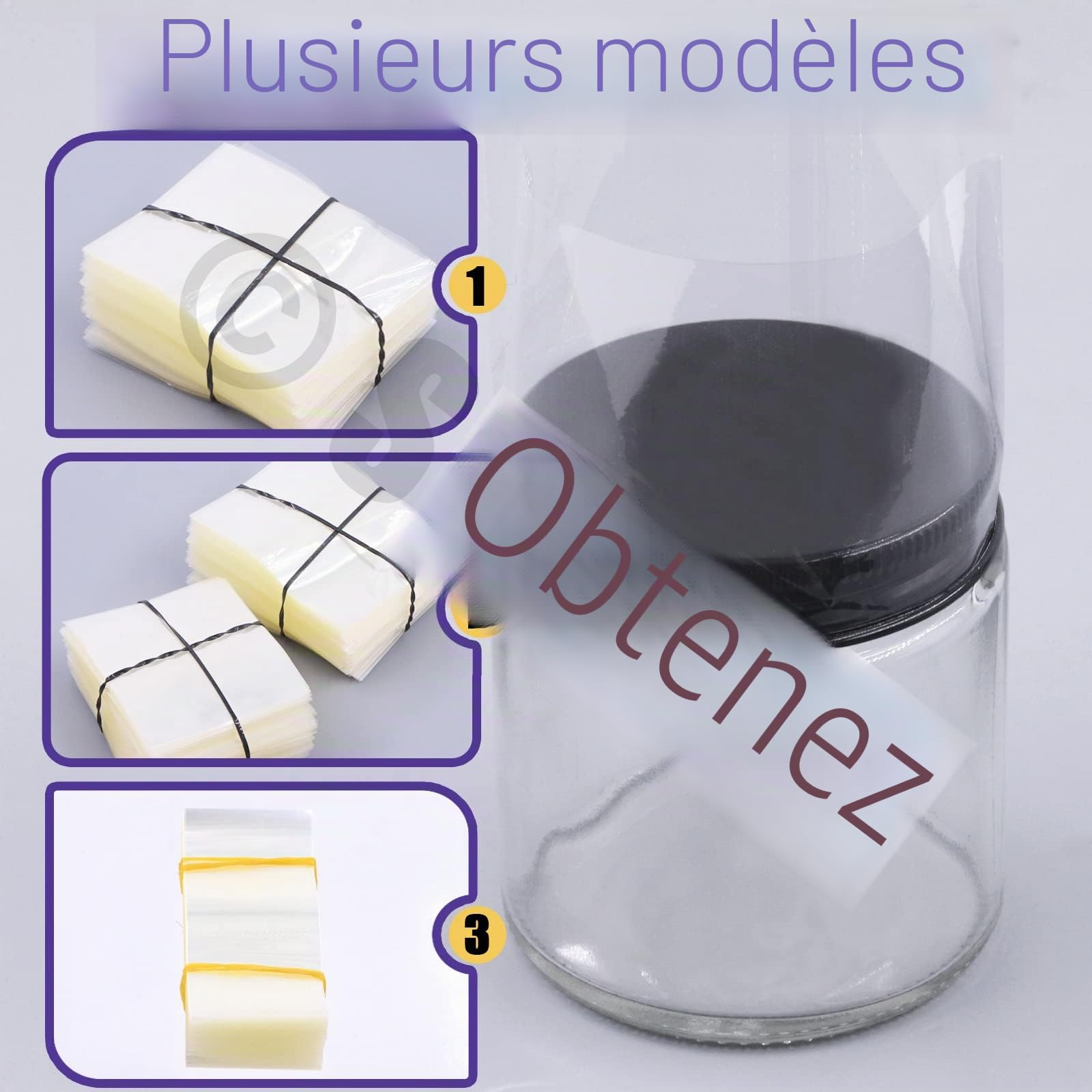 Swpeet Lot de 1250 bandes thermorétractables en PVC transparent 5 tailles 3,5 cm 4,5 cm 5 cm 5 cm 6,9 cm 8,9 cm