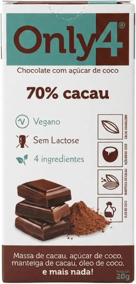Chocolate Tablete 70% Cacau Sem Lactose Vegano 20g - Only4