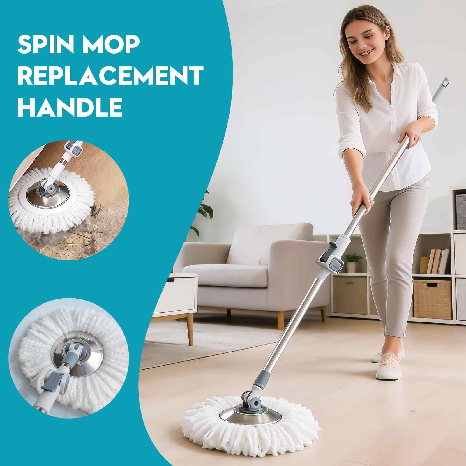 Gira la fregona con un mango de repuesto, ajuste de rotación de 360°, fregona extensible de 53.5 pulgadas, placa de acero inoxidable resistente, adecuada para varios escenarios domésticos