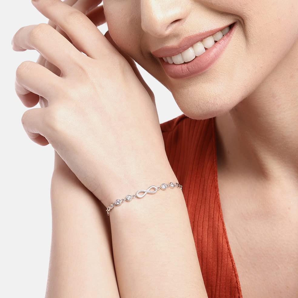 925 Silver CZ Rhodium Heart Bracelet Hallmark