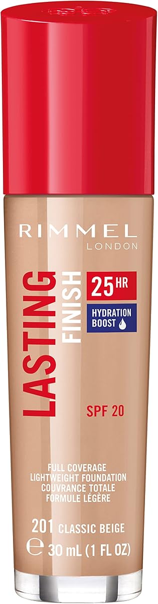 Rimmel London Lasting Finish 25HR - 201 Classic Beige - Foundation, 25-Hour Wear, Full Coverage, Waterproof, 1oz
