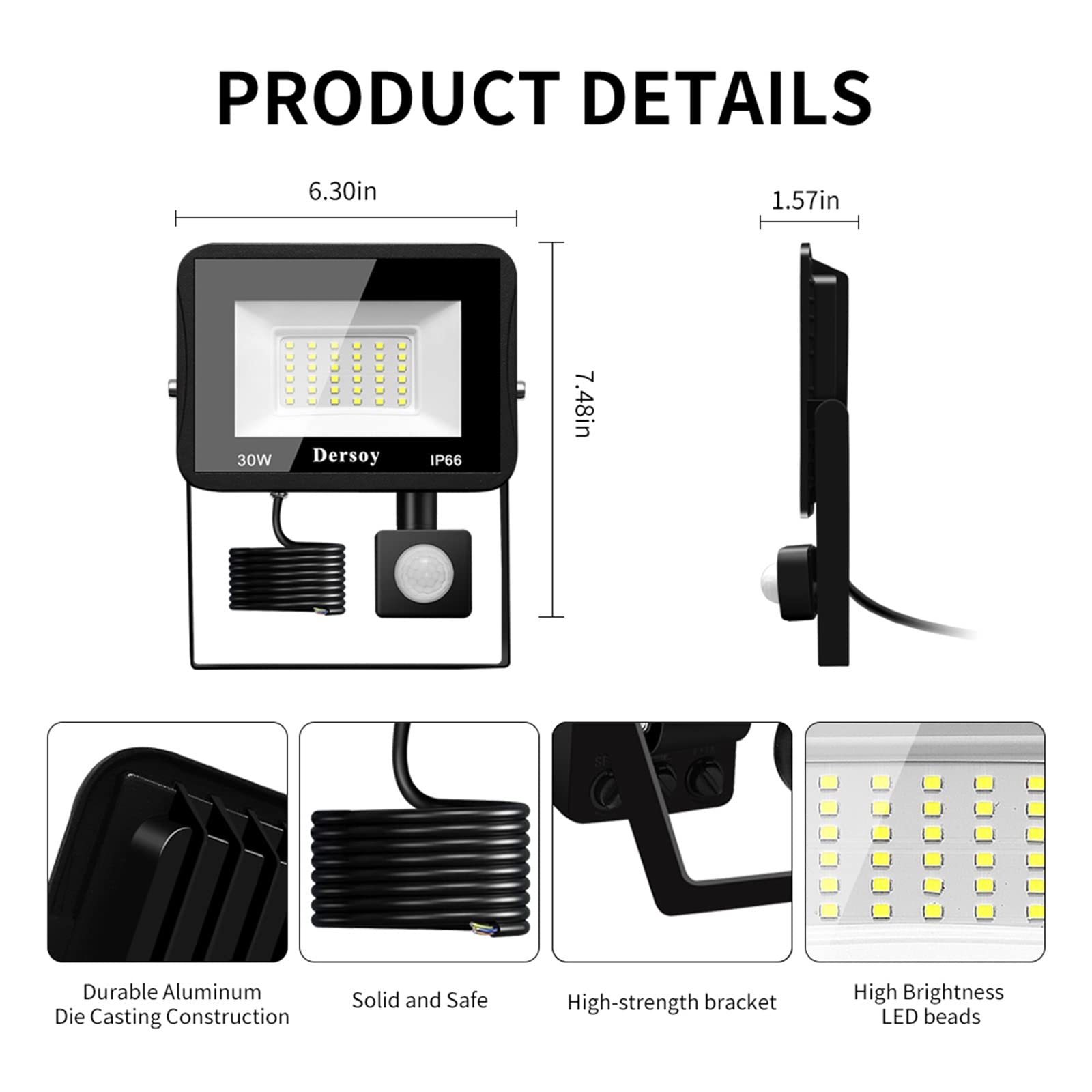 Naświetlacz LED, 3 0W LED Iluminacja IP66 Wodoodporne światło powodziowe oświetlenie na zewnątrz z Pir Czujnik ruchu ogrodowe ulicy Garden
