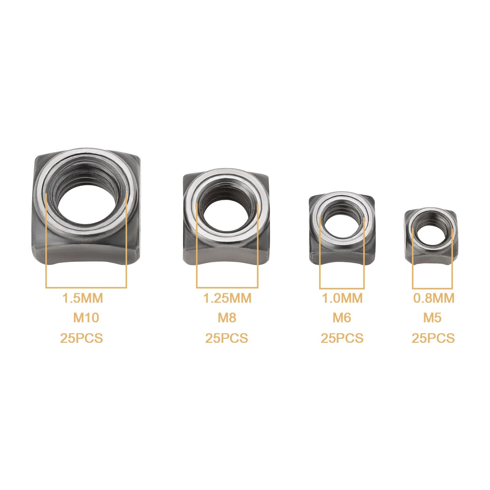LT Easiyl 100x Steel Square Nuts Assortment Kit M5x0.8mm M6x1.0mm M8x1.25mm M10x1.5mm Pitch Weld Nuts for Pipe Furniture Tables Shelves - Image 4