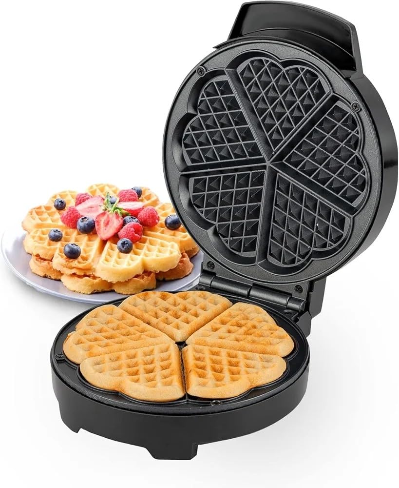 Ctg Star Waffle Maker – 5 Slice Heart Shaped Non-Stick Electric Belgian with Adjustable Temperature Control American Machine,1000W, Black.