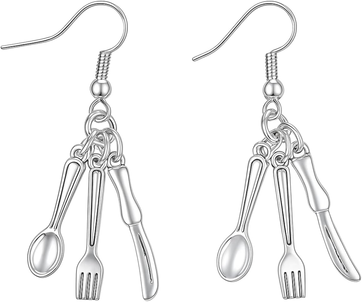 Alloy Fork Spoon Knife Dangle Earrings