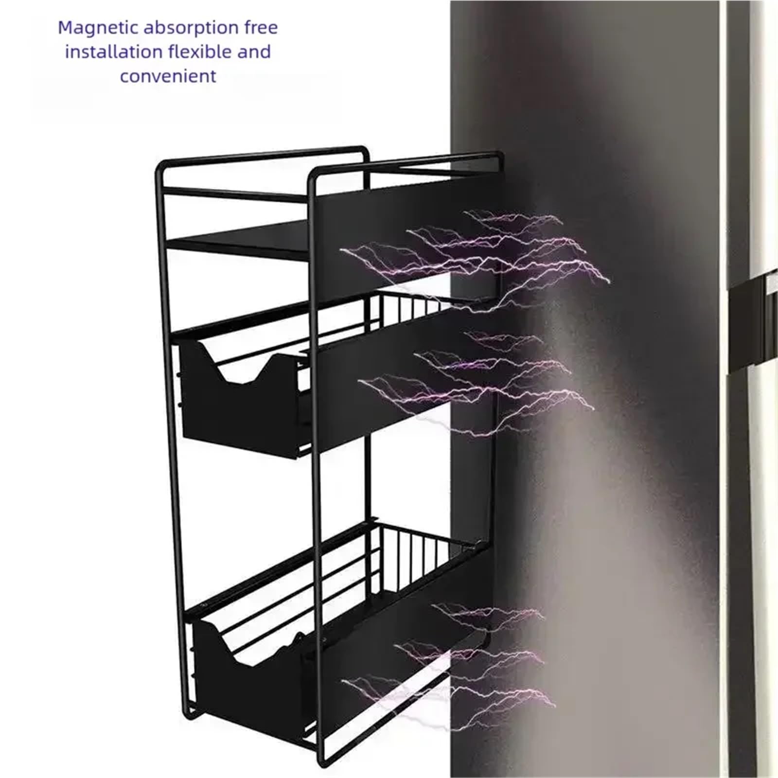 Organizador Magnético Pared Estante de almacenamiento magnético for refrigerador 2/3 niveles, estante lateral for lavadora, organizador cocina(White 3 tier)