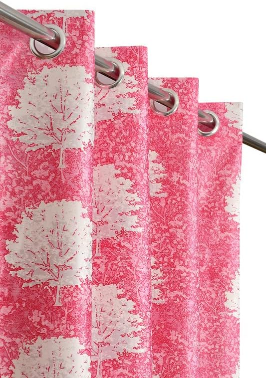 DC DECASTLE Premium White Tree Printed Light Filtering Polyester Long Window Curtains for Room, Office, Bedroom, Lobby, Hall, Curtains Set of 2| Pack of 2| 6 feet| Pink