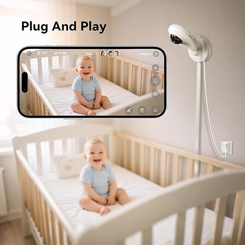 Miniatura 7 de Monitor inteligente de bebé AI, cámara de habitación de bebé 1080P, APP, detección de AI, monitor de llanto, canciones de cuna, visión nocturna,