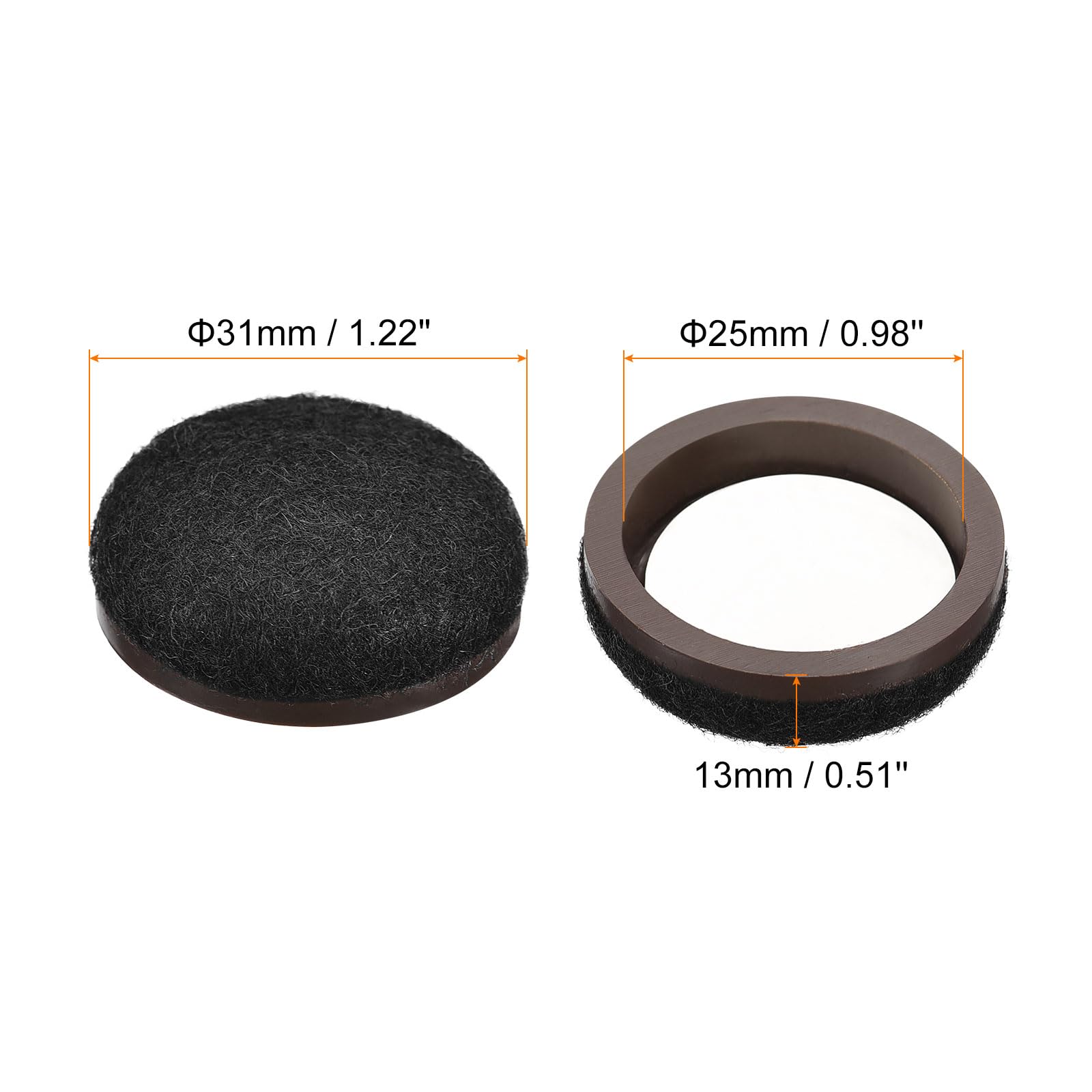 uxcell Furniture Sliders, 20Pcs 1" - Formed Felt Round Sliding Pads, Chair Glides for Carpeted Tile Vinyl Hardwood Floors (Black) - Image 2