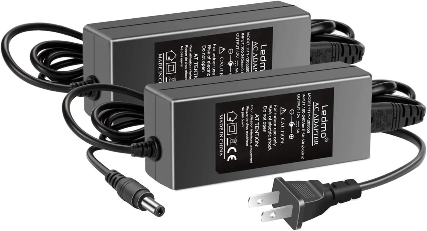 120V to 12V 5A Power Supply Led Strip Light Transformer Input with 5.5x2.1mm 60W AC DC Adapter（2 Pack）