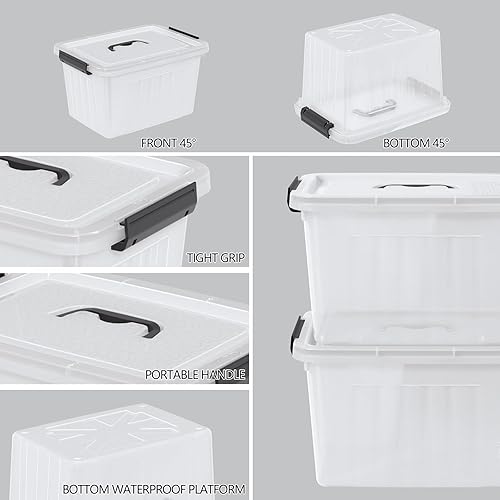 Miniatura 2 de Caja de plástico de 20 litros, cajas transparentes con tapa con asas negras, juego de 4