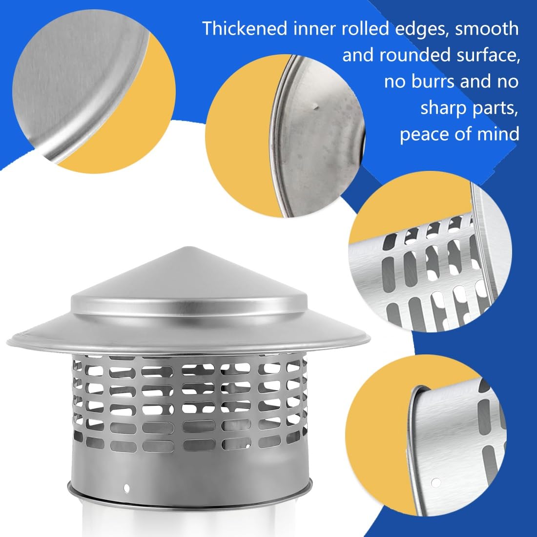 Comignolo Cappello 110 Mm 160 Mm 200 Mm 250 Mm 300 Mm Cappellino Per Camino In Acciaio Inox 304, Tappo Antipioggia Per Camino, Cappuccio Di Sfiato Del Tetto(250 mm-9.84 in)