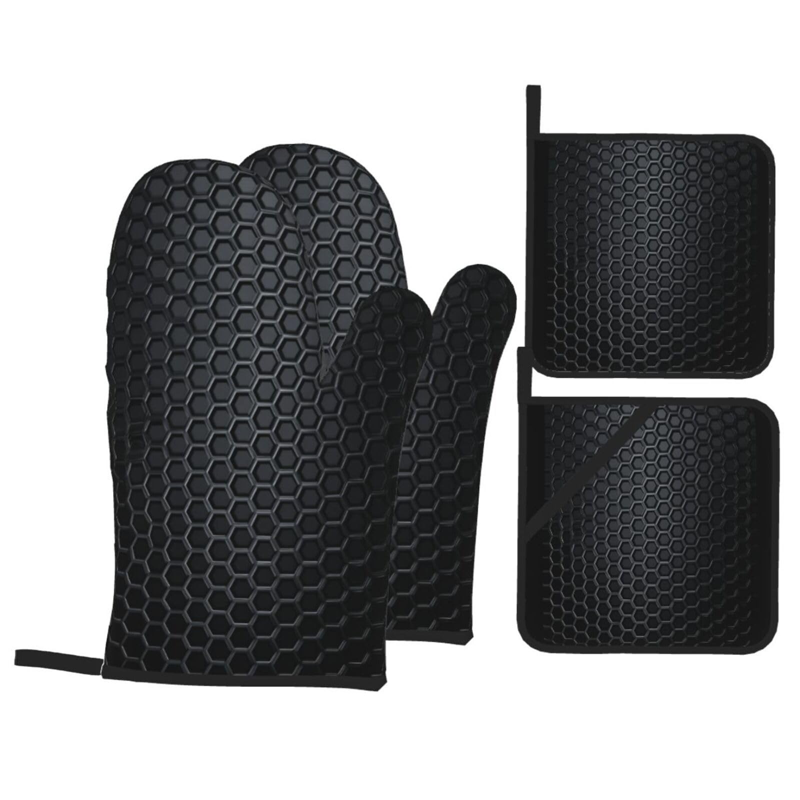 Gants de cuisine noir brillant résistant à la chaleur pour four et pâtisserie