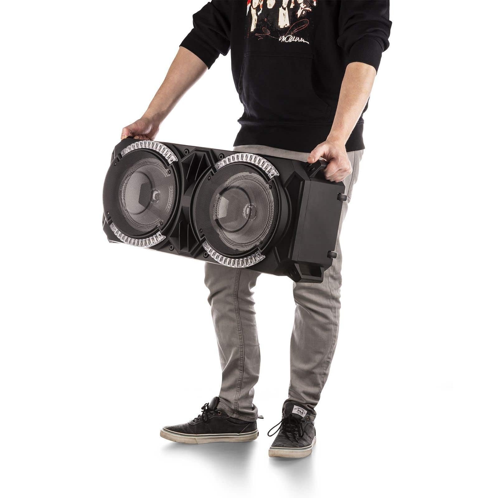 Fenton LIVE280 Karaoke Anlage mit 2 Mikrofonen, Akku - 900W, LED Partybox Bluetooth Lautsprecher Groß, Musikbox Groß, Mobiler Party Lautsprecher, Karaoke Maschine, MP3 - USB - SD - Schwarz