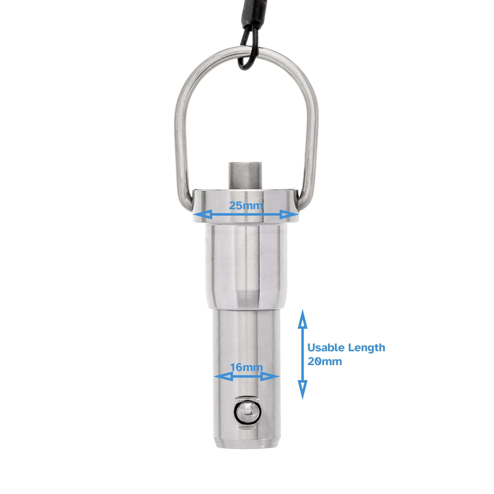HALLMERS 16mm Pin Diameter 20mm Usable Length Quick Release Ball Head Pin Lock with 260mm Retaining Wire Cable - Stainless Steel - Self Locking Fasten Security Bolt Accessory Push Pull Fastening Tool