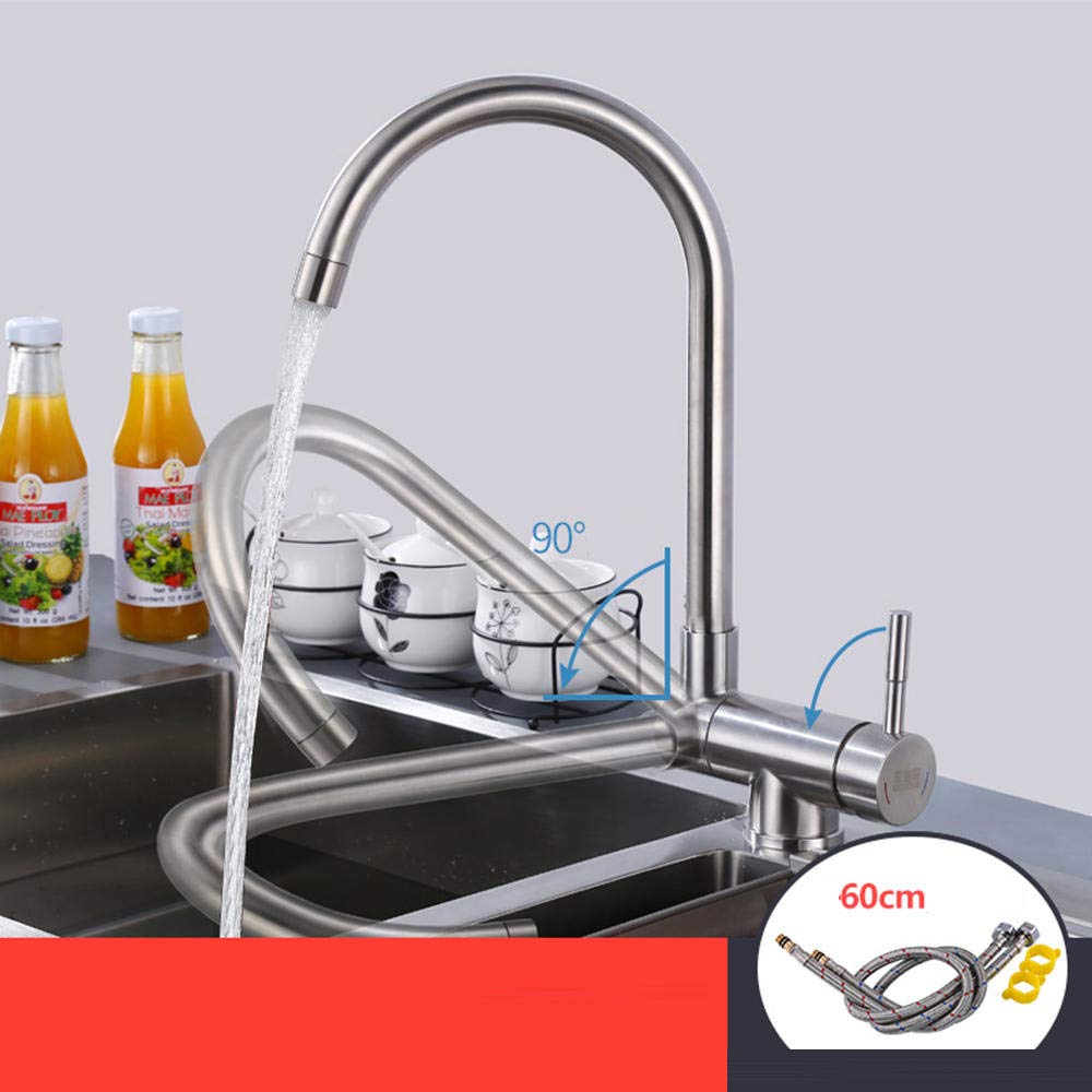 Robinet cuisine sous fenêtre rabattable en inox pour optimiser l'espace évier
