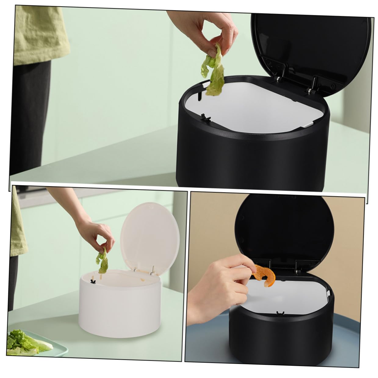 2pcs Mini Pressing Trash Can Small Desktop Wastebasket for Office Home, Compact Litter Box with Pop-up Design, Black and White for Desk and Countertop Use