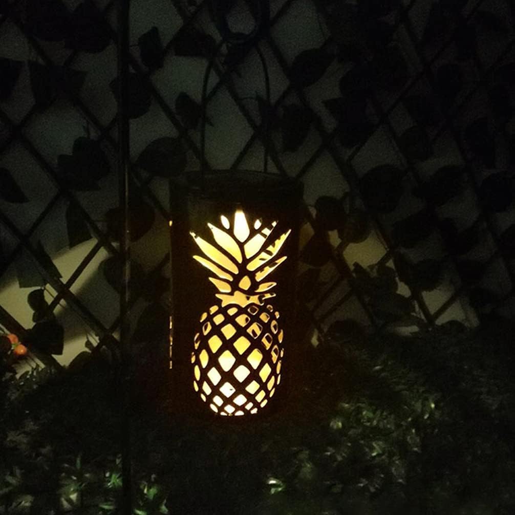 Uonlytech Solar Lantern Lights Outdoor Metal LED Hanging Solar Lights Retro Pineapple Pattern Projection Lamp for Porch Garden Outdoor Decor