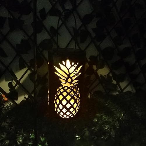 Miniatura 3 de Uonlytech Farol solar para exteriores, de metal, LED, luces solares colgantes, retro, patrón de piña, lámpara de proyección para porche, jardín,