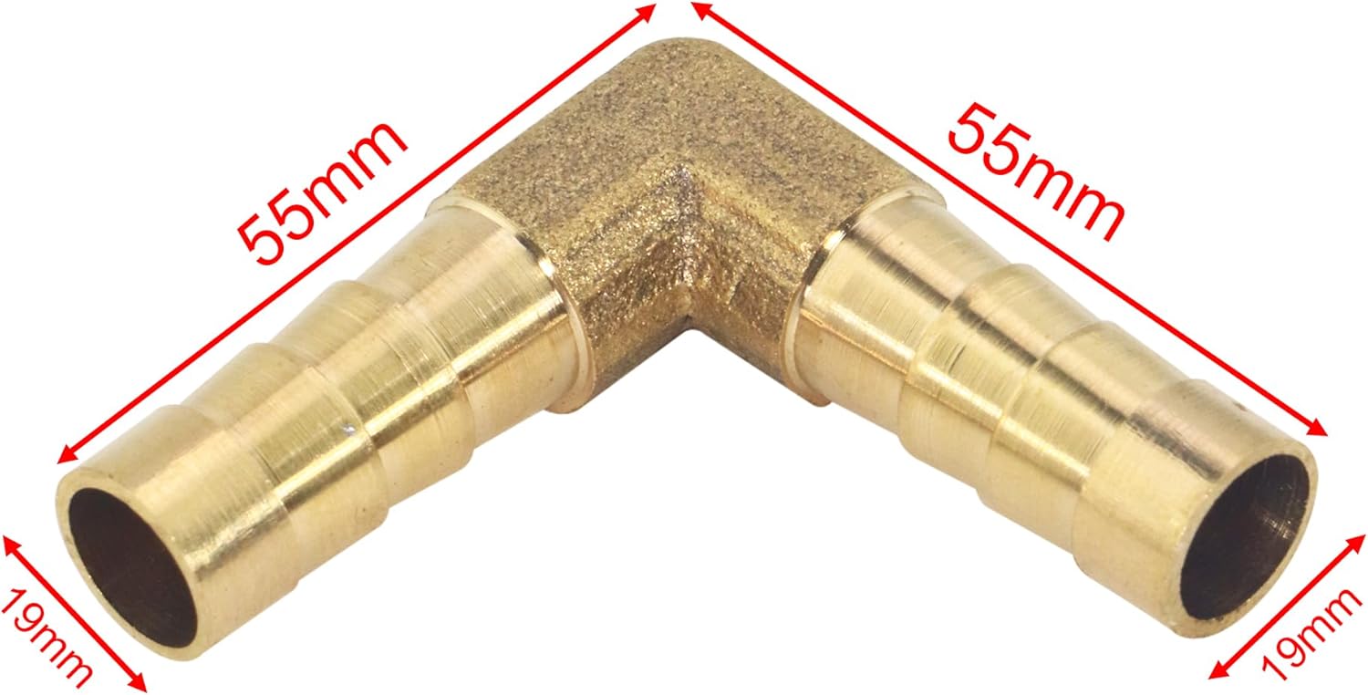 5 PCS Brass 3/4" Hose Barb Elbow 90 Degree L Right Angle Barbed Fitting, with 10 Hose Clamps and 1 pair Gloves, for Water Fuel Air