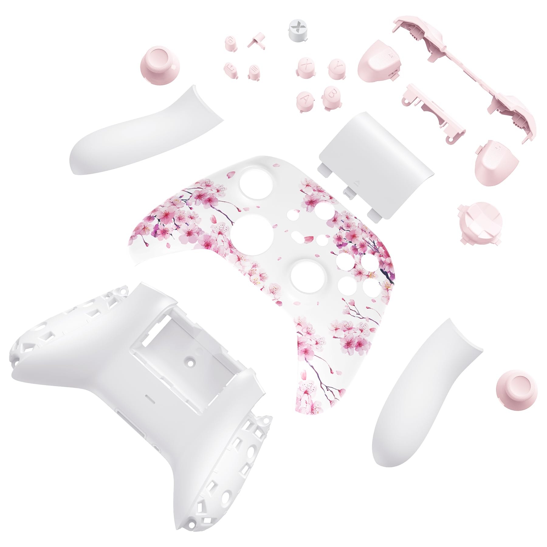 eXtremeRate Coque de Remplacement avec Bouton Complet pour Xbox Series X/S, Coque Avant Arrière avec Bouton Customisé pour Xbox Series X/S Manette, Murmure de Fleur de Cerisier