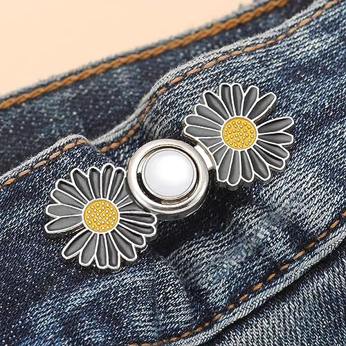 Image of 2pcs Pant Waist Tightener, Adjustable Waist Buckle Set, Extra Button for Jeans to Make Tighter, Instant Jeans Button Pins for Pants Jeans Skirts, No Sewing Required (Daisy Flower - B)