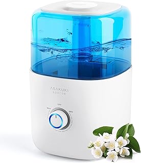 ASAKUKI Humidifiers for Bedroom, 3L Top Fill Cool Mist Humidifier Small Air Humidifier & Oil Diffuser for Baby Kids Nursery Plants, 22dB Quiet Ultrasonic Humidification, 300ml/H, 360° Nozzle, Auto Off