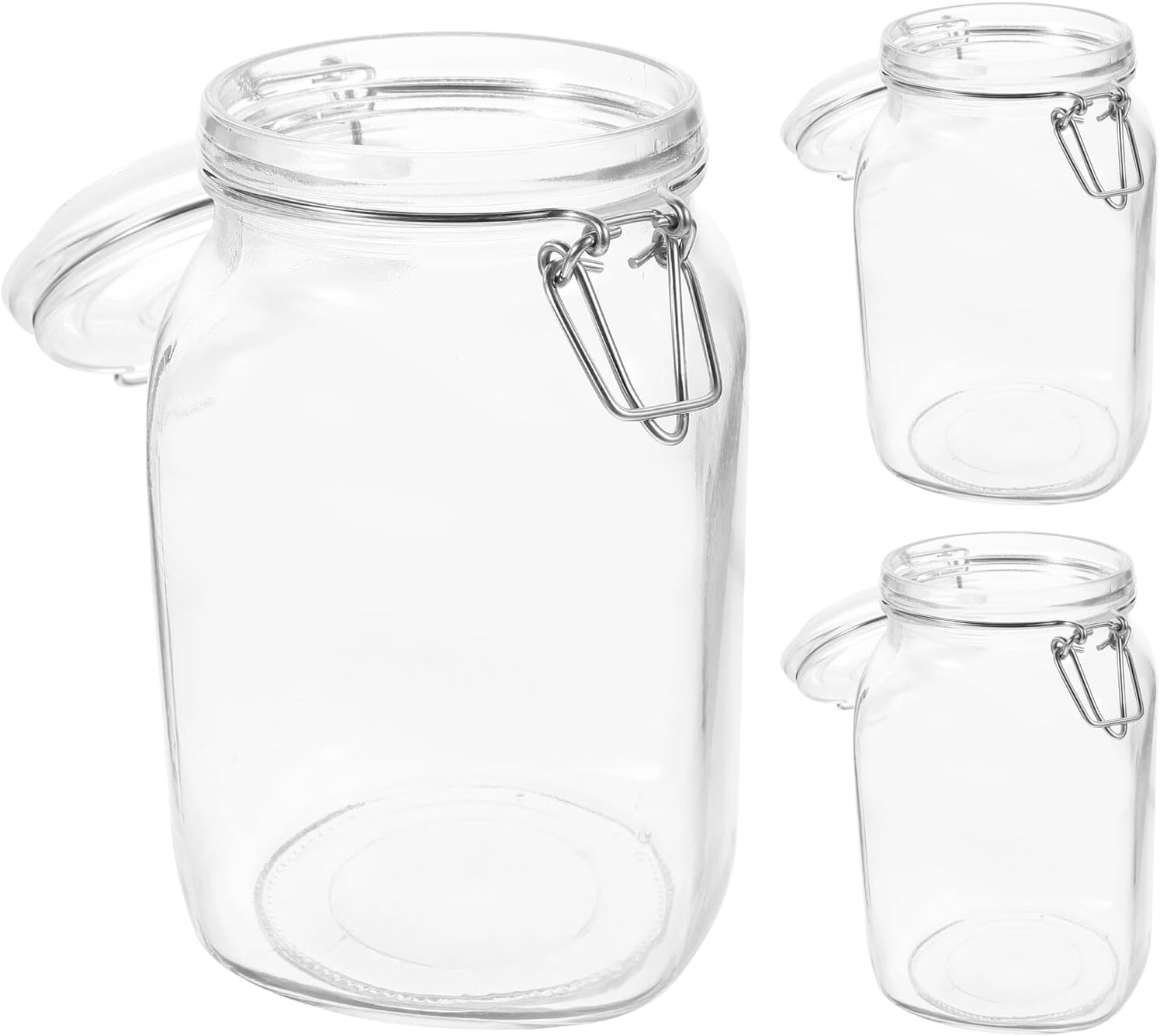 OUNONA 3pcs 1500ml Glass Jars with Airtight Clamp Lids Food Storage Containers for Kitchen Pantry Coffee Sugar Flour Canisters